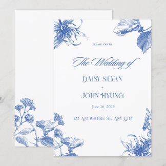 Navy Blauw en Wit Chinoiserie Bruiloft Kaart