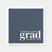 Navy Blauw en Wit Congrats Afstudeerder Class Jaar Servet (Voorkant)