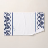 Navy-blauw en wit damasks 2 monogram ba bad handdoek (Handdoek)