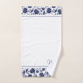 Navy-blauw en wit  damast monogram bad handdoek (Handdoek)