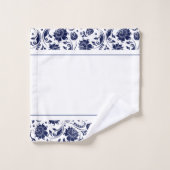 Navy-blauw en wit  damast monogram bad handdoek (Wasdoekje)