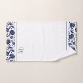 Navy-blauw en wit  damast monogram bad handdoek (Handdoek)