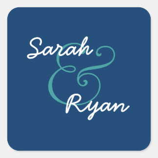 Navy Blauw en Wit Envelop Seal Bruiloft Vierkante Sticker