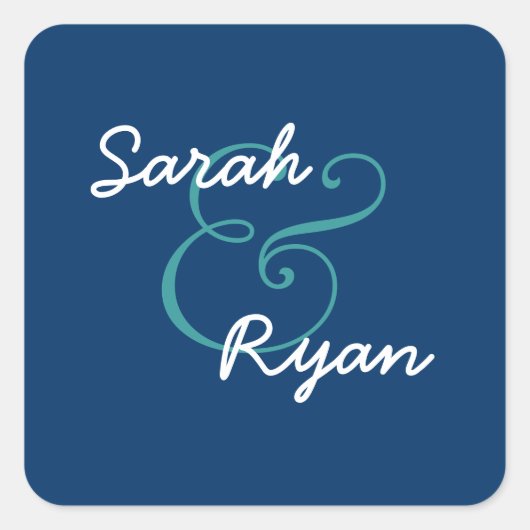 Navy Blauw en Wit Envelop Seal Bruiloft Vierkante Sticker (Voorkant)