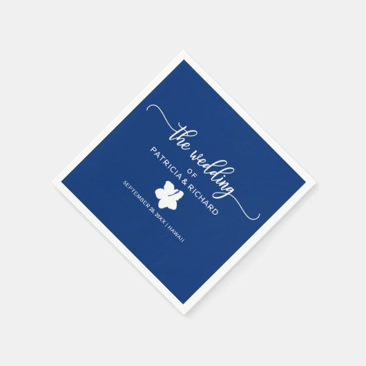 Navy Blauw en Wit Hibiscus Bestemming Bruiloft Servet (Hoek)
