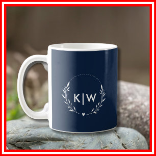 Navy Blauw en Wit Modern Initialen Monogram Koffiemok