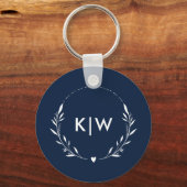 Navy Blauw en Wit | Modern Initialen Monogram Sleutelhanger (Voorkant)