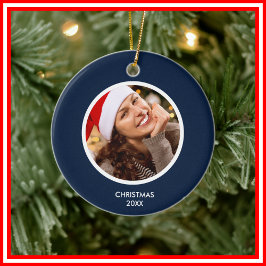 Navy blauw en wit | Moderne Initialen Monogram FOT Keramisch Ornament