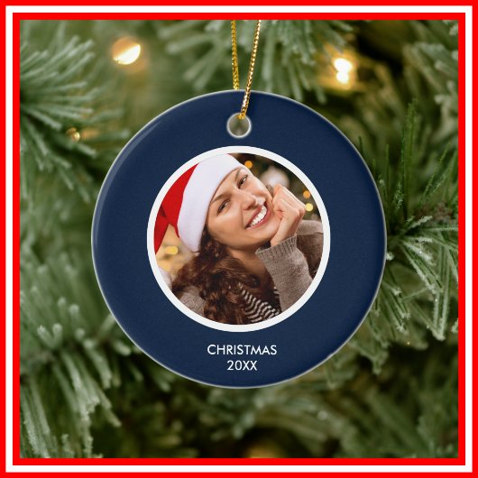 Navy blauw en wit | Moderne Initialen Monogram FOT Keramisch Ornament