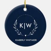 Navy blauw en wit | Moderne Initialen Monogram FOT Keramisch Ornament (Achterkant)