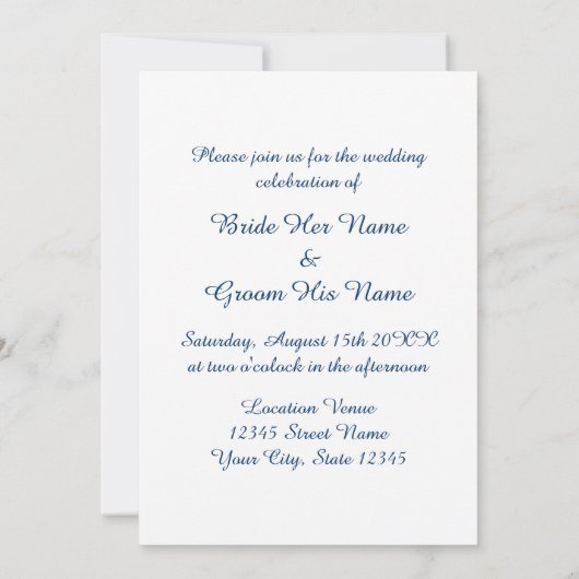 Navy blauw en wit nautisch anker logo bruiloft kaart (Achterkant)