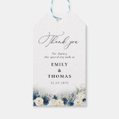 Navy Blauw en Wit Roses Bruiloft Gift Label Cadeaulabel (Voorkant)