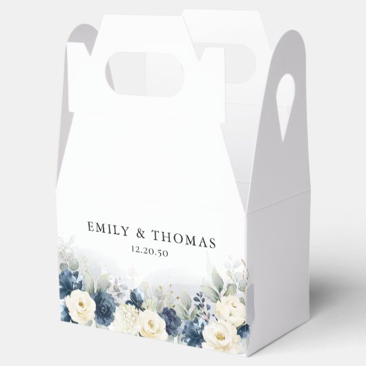 Navy Blauw en Wit Rozen Bruiloft Favor Box Bedankdoosjes (Geopend)