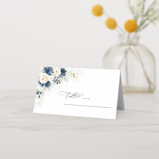 Navy blauw en wit rozen bruiloft gevouwen (Voorkant)