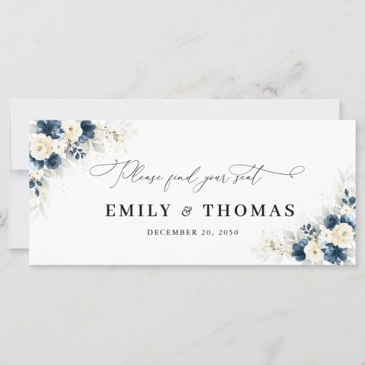 Navy Blauw en Wit Rozen Bruiloft Hoofd Tafel Teken (Voorkant)