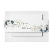 Navy Blauw en Wit Rozen Bruiloft Uitnodigingen Wikkel (Voorkant Voorbeeld)