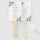 Navy Blauw en Wit Rozen Trouwprogramma Hand Fan Handwaaier (Voorkant en achterkant)