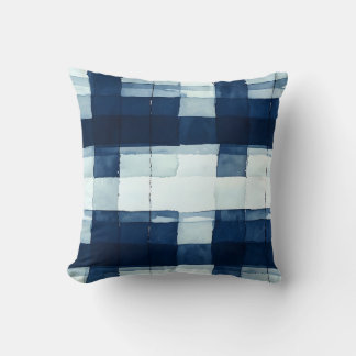 Navy Blauw en Wit Waterverf Plaid Sierkussen