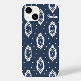 Navy blauw en wit zeshoek patroon Case-Mate iPhone 14 hoesje