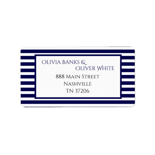 Navy Blauw en Witte Strepen - Adreslabel Etiket (Voorkant)