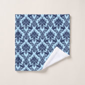 Navy blauw  florale damast op lichtblauw bad handdoek (Wasdoekje)
