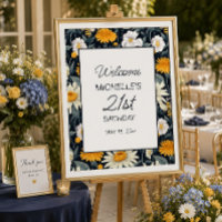 Navy Blauw Geel Wit Madeliefjes Verjaardag Welkom