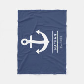 Navy blauw gewassen anker aangepaste monogram naam fleece deken (Voorkant)