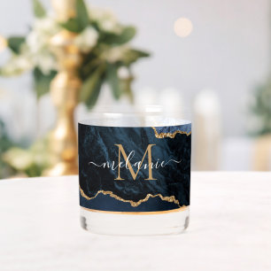 Navy Blauw Glitter Marmer Custom Letter Naam Whisky Glas