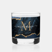 Navy Blauw Glitter Marmer Custom Letter Naam Whisky Glas (Achterkant)