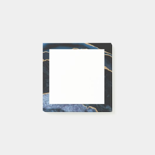 Navy Blauw Glitter Marmer ingelijst Post it Notes (Voorkant)