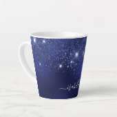 Navy blauw glitter naam script latte mok (Linkerhoek)