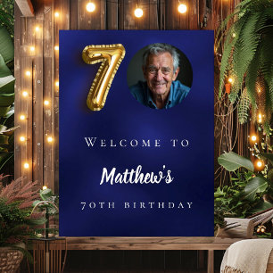 Navy blauw goud 70e foto verjaardagsfeestje welkom poster
