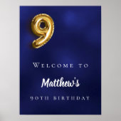 Navy blauw goud 90e foto verjaardagsfeestje welkom poster (Voorkant)