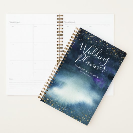 Navy Blauw Goud Aangepaste Bruiloft Planner (Display)