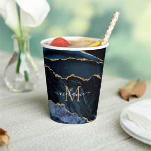 Navy Blauw Goud Aangepaste Letter Naam Papier Cup Papieren Bekers
