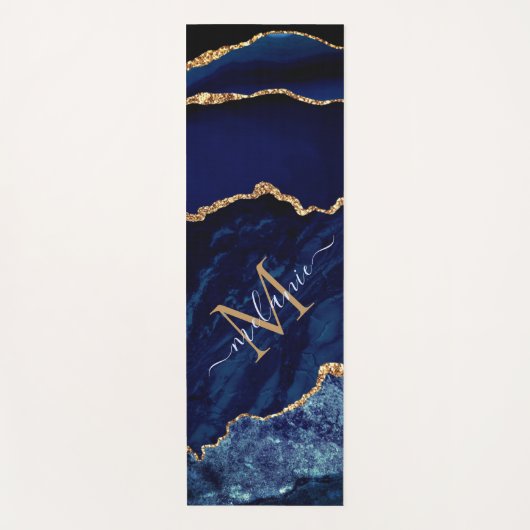 Navy Blauw Goud Aangepaste Naam Letter Yoga Mat (Voorkant)