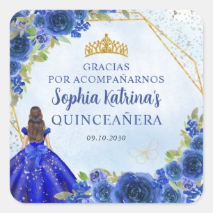 Navy Blauw Goud Bloemen Prinses Tiara Dank u Vierkante Sticker