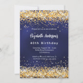 Navy blauw goud confetti premium verjaardag kaart (Voorkant)