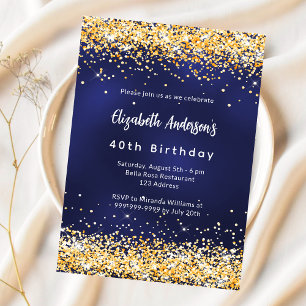 Navy blauw goud confetti premium verjaardag kaart