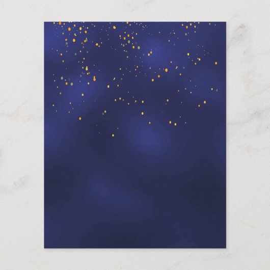 Navy blauw goud confetti uitnodiging voor pensione (Achterkant)