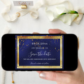 Navy blauw goud confetti verjaardag save the date