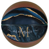 Navy Blauw Goud Custom Letter Naam Basketbal (Voorkant)