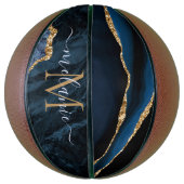 Navy Blauw Goud Custom Letter Naam Basketbal (Verticaal)