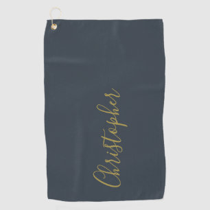 Navy Blauw Goud Elegante Aangepaste Naam Minimalis Golfhanddoek