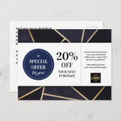 Navy Blauw Goud Geometrische Coupon Korting Briefkaart (Voorkant / Achterkant)
