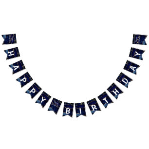 Navy Blauw Goud Glitter Verjaardag Bunting Vlaggen Vlaggetjes