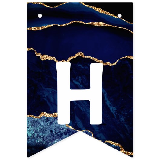 Navy Blauw Goud Glitter Verjaardag Bunting Vlaggen Vlaggetjes (Tweede vlag)