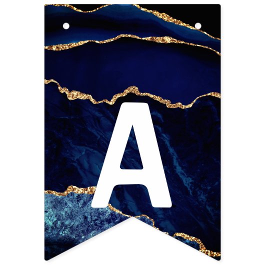 Navy Blauw Goud Glitter Verjaardag Bunting Vlaggen Vlaggetjes (Derde vlag)