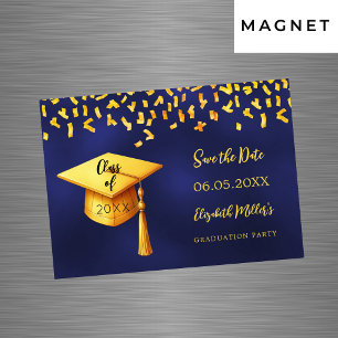 Navy blauw goud Graduation Party Save the Date kaa Magnetische Uitnodiging
