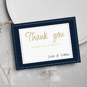Navy blauw goud kalligrafie Dank u Kaart